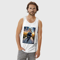 Майка мужская хлопок Вайолет Эвергарден на поле, цвет: белый — фото 2