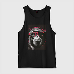 Майка мужская хлопок Мартышка в очках, цвет: черный