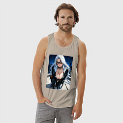 Майка мужская хлопок Черная кошка на крыше небоскреба, цвет: миндальный — фото 2