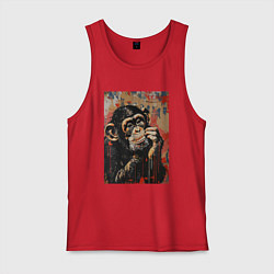 Майка мужская хлопок Задумчивая обезьянка, цвет: красный