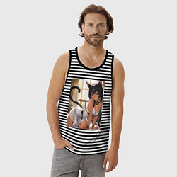 Майка мужская хлопок Сфинкс в древнем Египте, цвет: черная тельняшка — фото 2