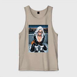 Мужская майка Черная кошка на крыше небоскреба