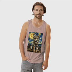 Майка мужская хлопок Волчонок Ван Гог, цвет: пыльно-розовый — фото 2