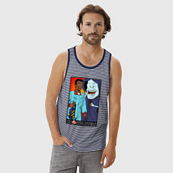 Майка мужская хлопок Ghostbusters - Winston and the sandman, цвет: синяя тельняшка — фото 2