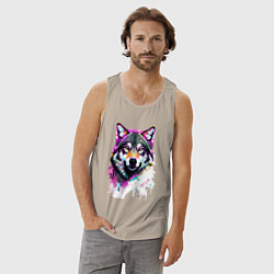 Майка мужская хлопок Волчья морда - нейроарт, цвет: миндальный — фото 2