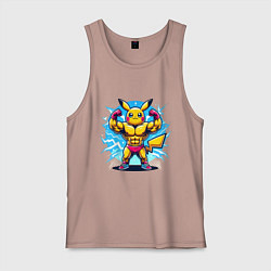 Майка мужская хлопок Big Pikachu, цвет: пыльно-розовый