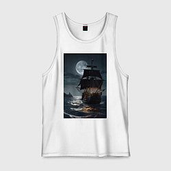 Майка мужская хлопок Пиратский корабль в шторм, цвет: белый