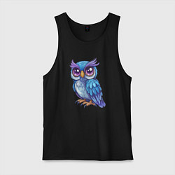 Майка мужская хлопок Сова с фиолетовыми глазами, цвет: черный