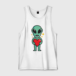 Майка мужская хлопок Пришелец с сердечком, цвет: белый