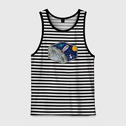 Майка мужская хлопок Moon rocket, цвет: черная тельняшка