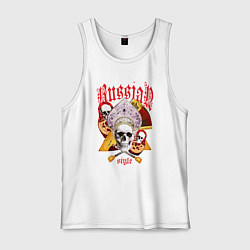 Майка мужская хлопок Русский стиль матрёшка кокошник балалайка, цвет: белый