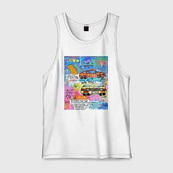 Майка мужская хлопок Принт в стиле Баския с машинами, цвет: белый