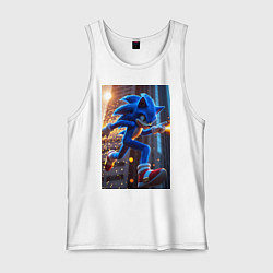 Майка мужская хлопок Соник убегает от летящих ракет, цвет: белый