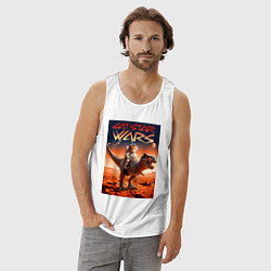 Майка мужская хлопок Кот космонавт верхом на тираннозавре, цвет: белый — фото 2