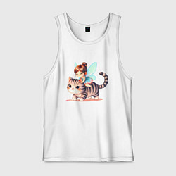 Майка мужская хлопок Фея верхом на кошке, цвет: белый