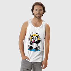 Майка мужская хлопок Панда с мороженым в стиле комикса, цвет: белый — фото 2