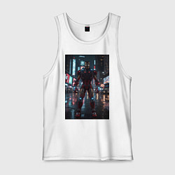 Майка мужская хлопок Железный человек посреди ночного города, цвет: белый