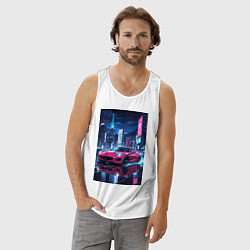 Майка мужская хлопок Вишневый спорткар по мокрой дороге, цвет: белый — фото 2