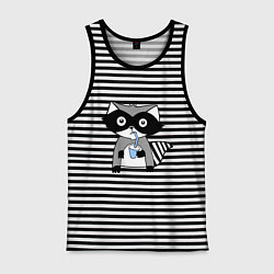 Майка мужская хлопок Енот-мальчик, цвет: черная тельняшка