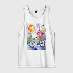 Мужская майка Утенок на велосипеде - акварель