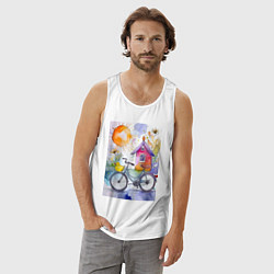 Майка мужская хлопок Утенок на велосипеде - акварель, цвет: белый — фото 2