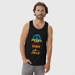 Майка мужская хлопок Peace love jazz, цвет: черный — фото 2