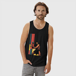 Майка мужская хлопок Поп-арт неандерталец, цвет: черный — фото 2