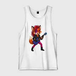 Майка мужская хлопок Лиса в косухе и гитарой, цвет: белый