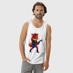 Майка мужская хлопок Лиса в косухе и гитарой, цвет: белый — фото 2