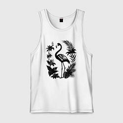 Майка мужская хлопок Черный фламинго в цветах, цвет: белый
