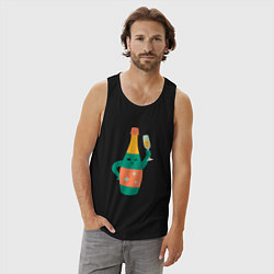 Майка мужская хлопок Бутылка шампанского, цвет: черный — фото 2
