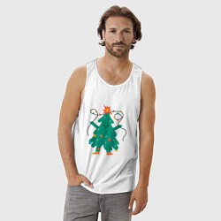 Майка мужская хлопок Новогодняя елка с ногами, цвет: белый — фото 2