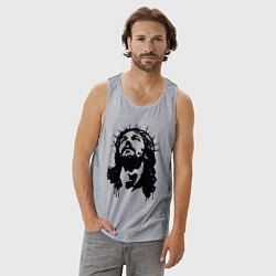 Майка мужская хлопок Jesus in crown of thorns, цвет: меланж — фото 2