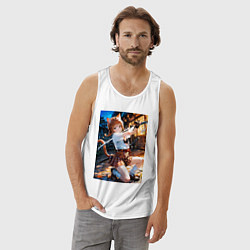 Майка мужская хлопок Девушка-кошка стоит в боевой стойке, цвет: белый — фото 2