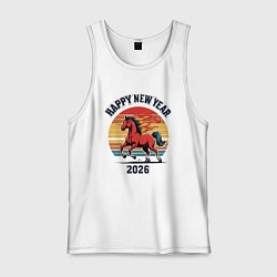 Майка мужская хлопок Красная огненная лошадь 2026, цвет: белый