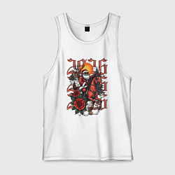 Майка мужская хлопок Дед Мороз на красном коне 2026, цвет: белый