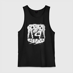 Майка мужская хлопок Олень в новогоднем лесу, цвет: черный