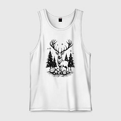 Мужская майка Олень в новогоднем лесу