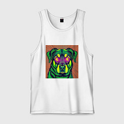 Майка мужская хлопок Пёс с долларами в глазах: поп-арт в неоновом стиле, цвет: белый