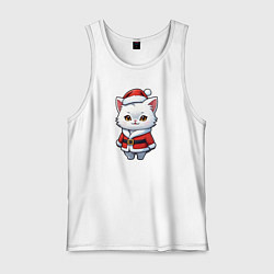 Мужская майка Белый кот дед мороз