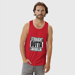 Майка мужская хлопок Straight Outta Sakhalin, цвет: красный — фото 2