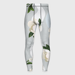 Тайтсы мужские Цветы Белые С Полосами, цвет: 3D-принт