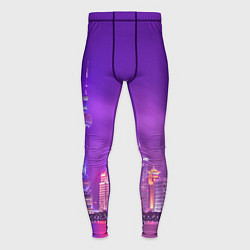 Тайтсы мужские Неоновый мегаполис - Фиолетовый, цвет: 3D-принт