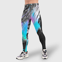 Тайтсы мужские Акварельные чёрные голубые розовые разводы, цвет: 3D-принт — фото 2