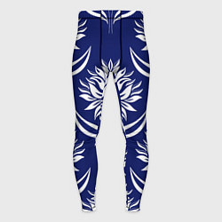 Мужские тайтсы Абстрактные белые лотосы на синем - паттерн