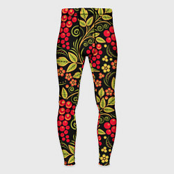 Тайтсы мужские Хохломская роспись красные ягоды, цвет: 3D-принт