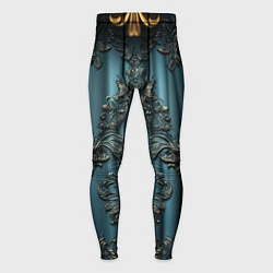Тайтсы мужские Синий шелк с золотой лепниной, цвет: 3D-принт