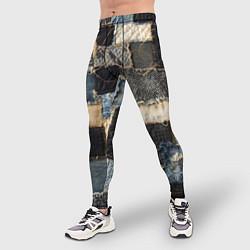 Тайтсы мужские Заплатки пэчворк на джинсе, цвет: 3D-принт — фото 2