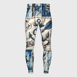 Тайтсы мужские Пэчворк с якорем - джинсовка моряка, цвет: 3D-принт
