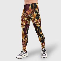 Тайтсы мужские Золотые лилии на красном бархатном фоне, цвет: 3D-принт — фото 2